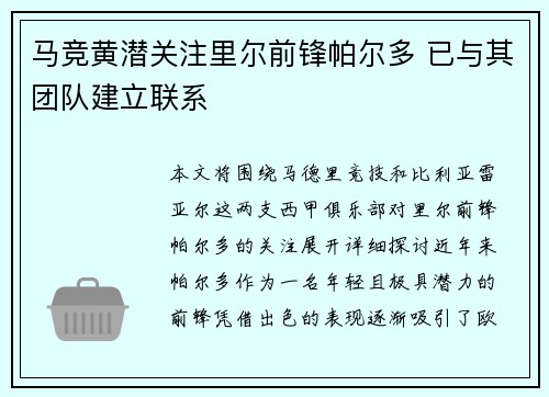 马竞黄潜关注里尔前锋帕尔多 已与其团队建立联系